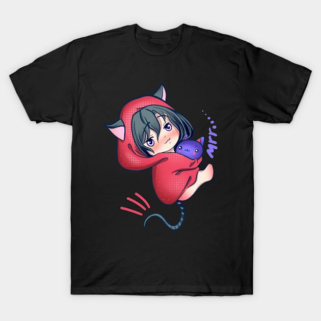 Anime devil Neko with cat T-Shirt by Designs by Romeo